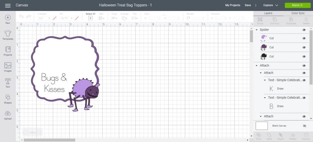 Screen cap of Cricut Design Space template