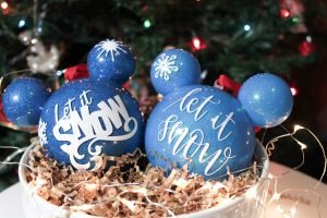 Two Frozen Ornaments Set In Bowl