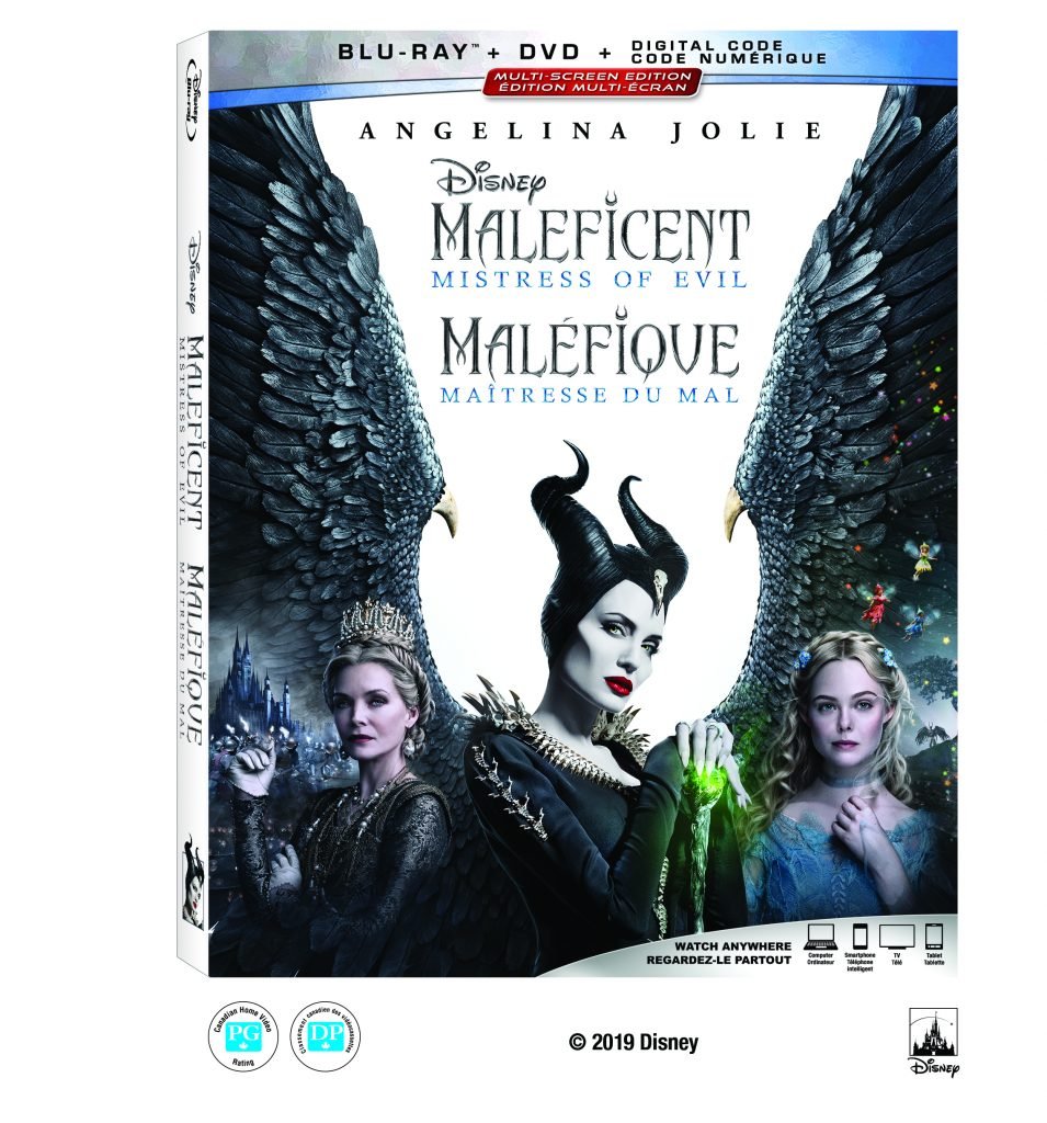 Maleficent Mistress of Evil DVD blu-ray box with Michelle Pfeiffer, Angelina Jolie and Elle Fanning