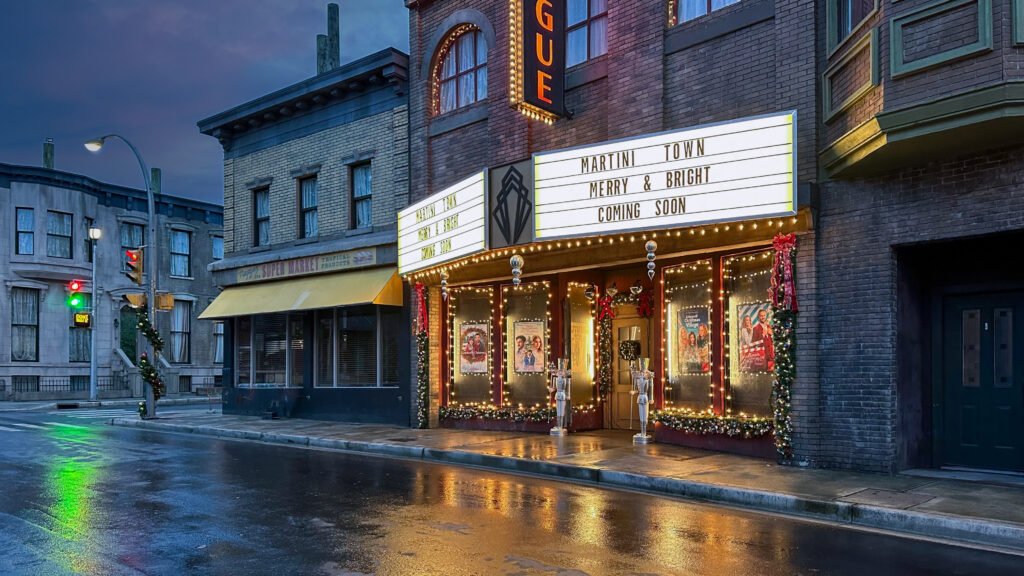 martini town, martini events marquee decorated for Christmas on open street